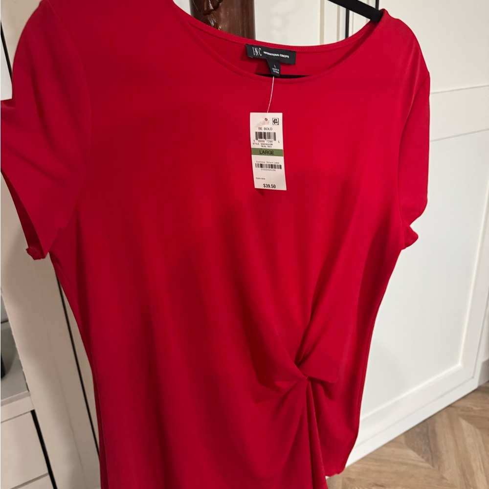 INC International Concepts Red Tie Front Short Sleeve Tee